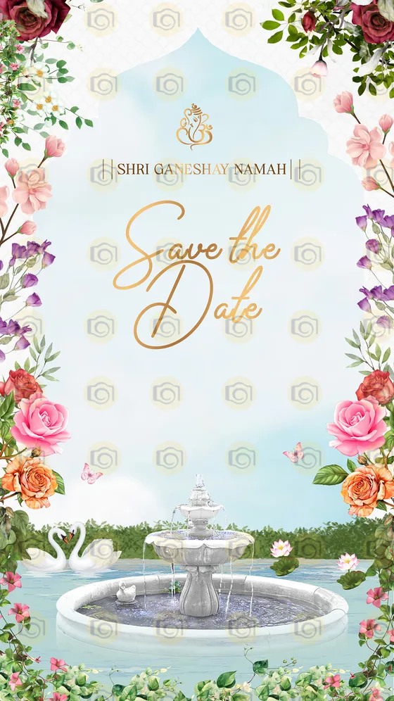 Watercolor Theme Save The Date Card Illustrated With Floral Accents